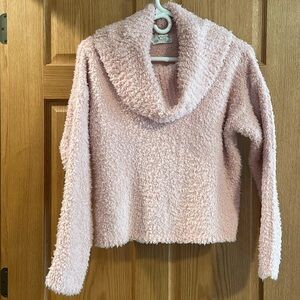 Fuzzy Pink Cowl Neck Sweater